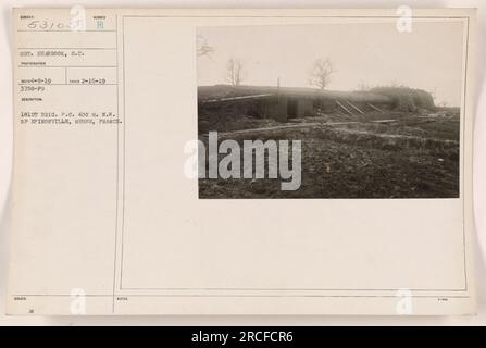 Ein Foto von Sergeant Seabrook, einem Fotografen, am 16. Februar 1919 in der 181. Brig. P.C., 400 Meter nordwestlich von Epinonville, Mause, Frankreich. Das Bild ist mit CD4-8-19 3758-P9 beschriftet, mit der Beschreibung „188UE-Nummer nimmt 2-16-19“. Stockfoto