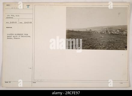 LT. Fox, S.C., Fotograf für Co. 2-26-19, machte dieses Foto am 16. November 1918. Das Bild zeigt einen Blick nach Nordwesten von einem Punkt südlich von Brieulles, Maas, Frankreich. Das Foto ist in der Serie mit „Nummer B“ gekennzeichnet. Stockfoto