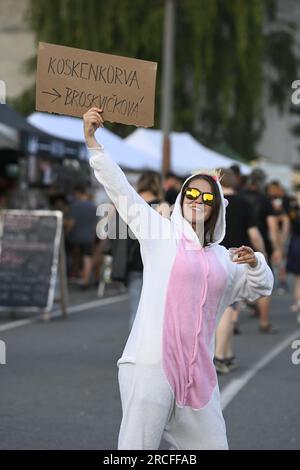 Vizovice, Tschechische Republik. 14. Juli 2023. Besucher am zweiten Tag des internationalen Metallfestivals Masters of Rock in Vizovice, Tschechische Republik, 14. Juli 2023. Kredit: Dalibor Gluck/CTK Photo/Alamy Live News Stockfoto