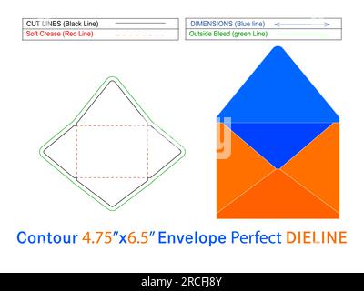 Verpackung 4,75 x 6,5 Zoll Konturumschlag die-Line-Vorlage und 3D-Umschlag kann leicht angepasst werden Stock Vektor