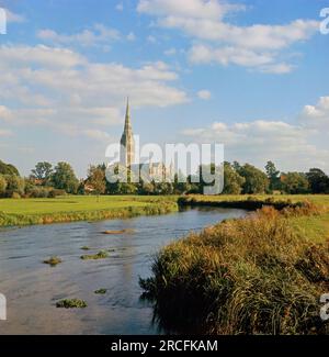 Salisbury Kathedrale vom Fluss, 1970 Stockfoto