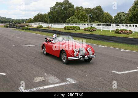 Jaguar XK150 3,4 Drophead Coupé (1958), Mike Hawthorn Track Day, Goodwood, Sussex, England, Großbritannien, Großbritannien, Europa Stockfoto