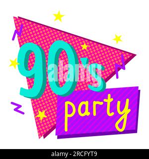 Poster mit Schriftzug 90s Party und abstrakten geometrischen Formen, Vektorgrafik für Event- oder Partyeinladungen, 1990er-Design Stock Vektor