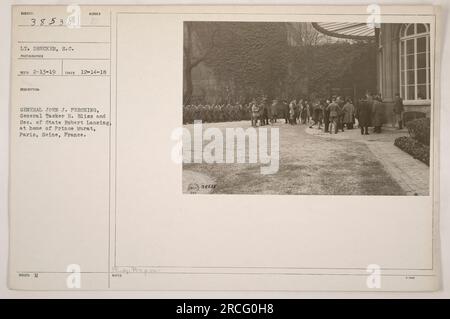 General John J. Pershing, General Tasker H. Bliss und Außenminister Robert Lansing besuchen das Haus von Prinz Murat in Paris, Frankreich. 14. Dezember 1918. Foto: LT. Drucker. Stockfoto