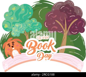 Isoliertes offenes Biologiebuch mit Bäumen und einem Vektor der Tiersymbole Stock Vektor