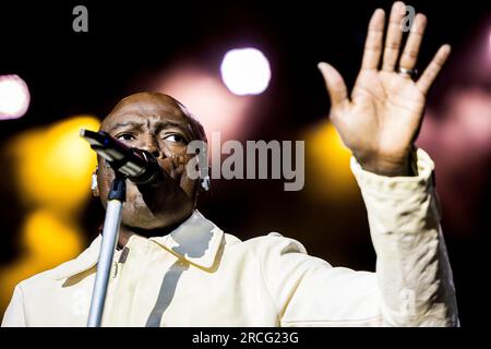 Aarhus, Dänemark. 14. Juli 2023. Der englische Sänger und Songwriter Seal führt ein Live-Konzert im Tivoli Friheden in Aarhus auf. (Foto: Gonzales Photo/Alamy Live News Stockfoto