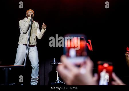 Aarhus, Dänemark. 14. Juli 2023. Der englische Sänger und Songwriter Seal führt ein Live-Konzert im Tivoli Friheden in Aarhus auf. (Foto: Gonzales Photo/Alamy Live News Stockfoto