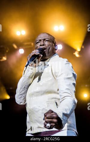 Aarhus, Dänemark. 14. Juli 2023. Der englische Sänger und Songwriter Seal führt ein Live-Konzert im Tivoli Friheden in Aarhus auf. (Foto: Gonzales Photo/Alamy Live News Stockfoto