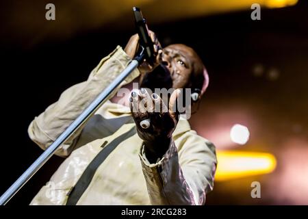 Aarhus, Dänemark. 14. Juli 2023. Der englische Sänger und Songwriter Seal führt ein Live-Konzert im Tivoli Friheden in Aarhus auf. (Foto: Gonzales Photo/Alamy Live News Stockfoto