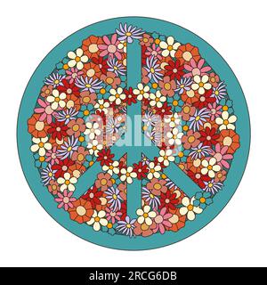 Friedenssymbol Abstract Collage aus Sommerblumen Peace Blumen Schild Stock Vektor