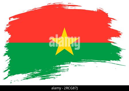 Burkina Faso Pinselstrich Flaggen Vektorhintergrund. Handgezeichnetes isoliertes Banner im Grunge-Stil, Upper Volta. Stock Vektor