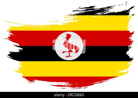 Uganda Pinselstrich Flaggen Vektorhintergrund. Handgezeichnetes isoliertes Banner im ugandischen Grunge-Stil. Stock Vektor