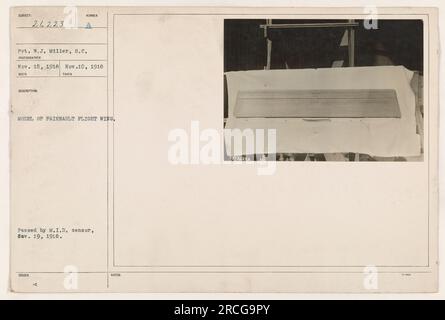Pvt. W.J. Miller vom Signalkorps hat dieses Foto am 10. November 1918 gemacht. Das Bild zeigt ein Modell des Fairnault-Flugflügels, der während des Ersten Weltkriegs verwendet wurde Dieses Foto wurde am 19. November 1918 vom M.I.D.-Zensor genehmigt." Stockfoto