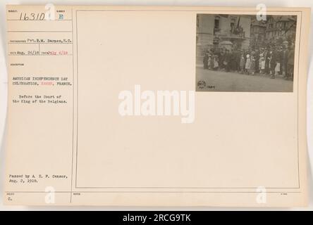 Amerikanische Soldaten feiern den Unabhängigkeitstag in Havre, Frankreich. Dieses Foto wurde am 4. Juli 1918 aufgenommen und zeigt die Feierlichkeiten vor dem Hof des Königs der Belgier. Das Bild ging am 24. August 1918 ein und wurde von der A.E.F. Zensor am 2. August 1918. Stockfoto