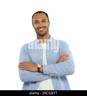 Porträt eines gutaussehenden Mannes, isoliert auf Weiß Stockfoto