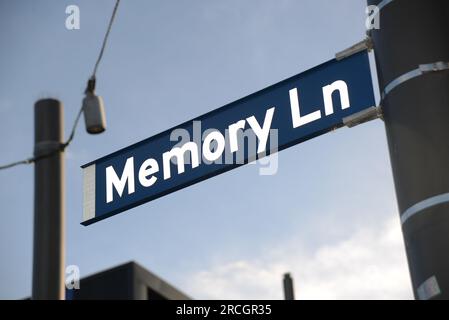 Ein Straßenschild für die Memory Lane in Christchurch, Neuseeland Stockfoto