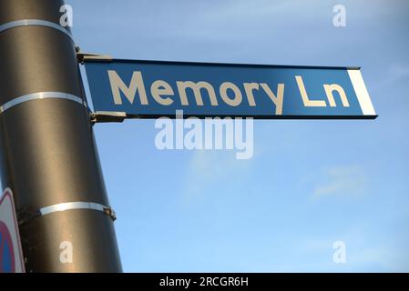 Ein Straßenschild für die Memory Lane in Christchurch, Neuseeland Stockfoto