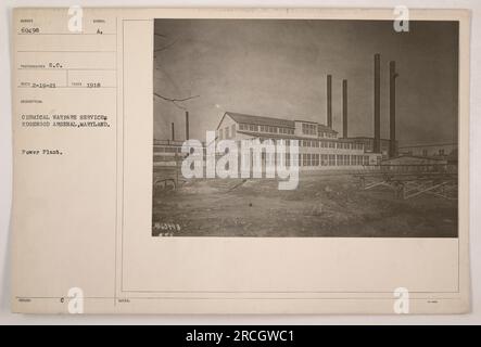 Bild eines Kraftwerks im Chemical Warfare Service, Edgewood Arsenal, Maryland während des 1. Weltkriegs Foto aufgenommen 1918. Das Kraftwerk mit der Nummer 60498 war eine wichtige Anlage im Arsenal. Der Fotograf wird als S.C. RECO, wobei das Datum des Fotos der 19. Februar 1921 ist. Stockfoto