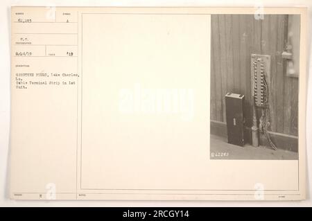 Kabelklemmenleiste der 1. Unit in Gerstner Field, Lake Charles, Louisiana, wie auf diesem Foto dargestellt. Das Foto wurde von Fotograf 62203 S.C. am 24. August 1919 aufgenommen. Dieses Bild ist relevant für militärische Aktivitäten im Ersten Weltkrieg Stockfoto