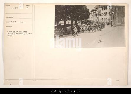 Ein Foto eines Unternehmens der 125. Infanterie in Massavaux, Elsass, Frankreich. Das Bild wurde am 7. August 1919 aufgenommen. Stockfoto