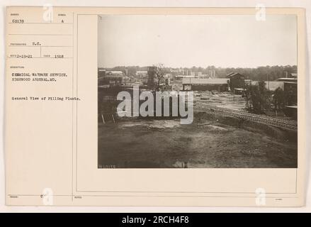 Allgemeine Ansicht der Abfüllanlagen bei Chemical Warfare Service, Edgewood Arsenal, MD. Dieses Foto wurde 1918 während des Ersten Weltkriegs aufgenommen. Die Anlagen waren verantwortlich für das Füllen von chemischen Kriegsmaterialien. Stockfoto