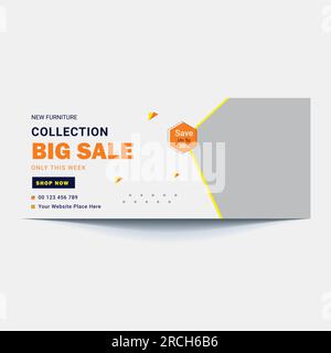 Sommer Modern Möbelverkauf Social Media Cover Template Design. Sommer große Rabatte Möbelverkauf Webbanner. Verkauf von Möbeln im Innenbereich Webbanner des Stock Vektor