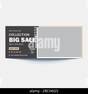 Sommer Modern Möbelverkauf Social Media Cover Template Design. Sommer große Rabatte Möbelverkauf Webbanner. Verkauf von Möbeln im Innenbereich Webbanner des Stock Vektor