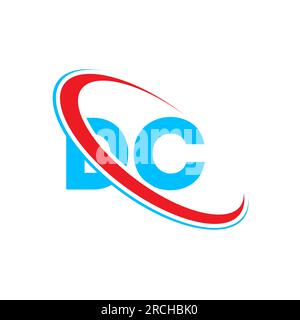 Logo mit DC D C-Buchstaben. Anfangsbuchstabe „DC Linked Circle Upercase Monogram“-Logo rot und blau. DC-Logo, D-C-Design Stock Vektor