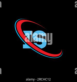 LOGO mit I S-Buchstaben. Der Anfangsbuchstabe IST ein verbundener Kreis, das obere Monogramm-Logo ist rot und blau. IST Logo, I S-Design Stock Vektor