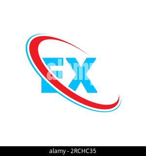 LOGO-Design MIT DEM BUCHSTABEN „EX Letter“. Anfangsbuchstaben EX-Logo-Symbol. Abstrakte EX E X-Logo-Designvorlage. E X Letter Design Vector mit Rot und Blau C Stock Vektor