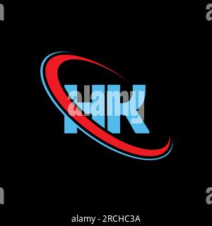 HK H K Logo-Design. Anfangsbuchstabe HK verbundener Kreis Monogramm in Großbuchstaben Logo rot und blau. HK-Logo, H K-Design. hk, HK Stock Vektor