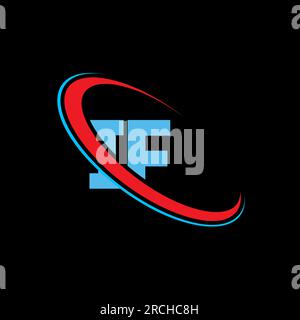 LOGO-Design MIT „IF“- und „F“-Buchstaben. Anfangsbuchstabe, FALLS verbunden, Kreis Monogramm-Logo in Großbuchstaben, rot und blau. IF-Logo, I F-Design Stock Vektor