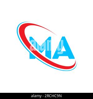 MA M A Logo-Design mit Buchstaben. Anfangsbuchstabe MA Linked Circle Upercase Monogram Logo rot und blau. MA-Logo, M A-Design Stock Vektor