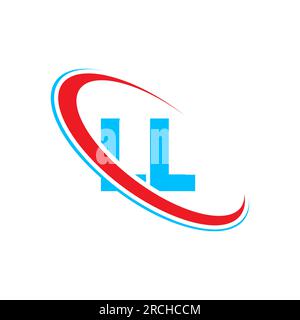 LOGO mit BUCHSTABEN. Anfangsbuchstabe LL verknüpft Kreis-Monogramm-Logo in Großbuchstaben rot und blau. LL-Logo, L-L-Design Stock Vektor
