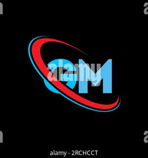 GM- und G M-Logo-Design. Anfangsbuchstabe GM Linked Circle Monogram Logo in Großbuchstaben rot und blau. GM-Logo, G M-Design Stock Vektor
