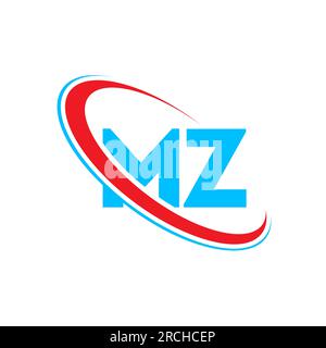 Logo mit MZ M Z Buchstaben. Anfangsbuchstabe MZ Linked Circle Upercase Monogram Logo rot und blau. MZ-Logo, M-Z-Design Stock Vektor