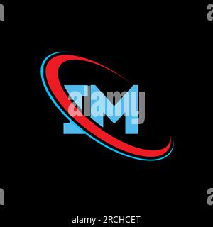 LOGO MIT IM i M Buchstaben. Anfangsbuchstabe im gekoppelter Kreis Monogramm-Logo in Großbuchstaben rot und blau. IM-Logo, I M-Design. Ich, ich Stock Vektor
