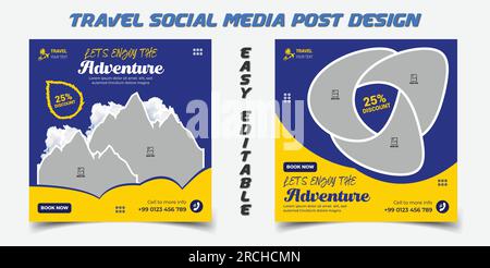 Webbannervorlage für Beiträge in sozialen Medien für Reisen oder Tourismus oder Designvorlage für Webbeiträge für Urlaubsreisen Stock Vektor