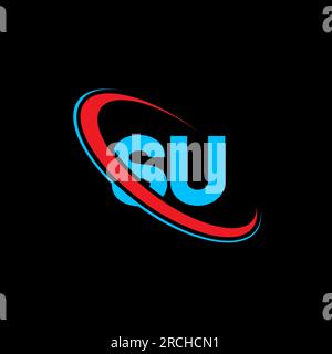 LOGO MIT SU S U-Buchstaben. Anfangsbuchstabe SU verbunden Kreis Monogramm-Logo in Großbuchstaben rot und blau. S U-Logo, S U-Design. Su, s U Stock Vektor