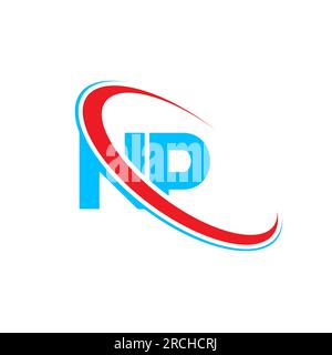 Logo mit NP N P-Buchstaben. Anfangsbuchstabe NP gekoppeltes rundes Monogramm-Logo in Großbuchstaben, rot und blau. NP-Logo, N P-Design Stock Vektor