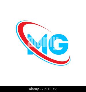 LOGO mit MG M G Buchstaben. Anfangsbuchstabe MG gekoppeltes rundes Monogramm-Logo in Großbuchstaben rot und blau. MG-Logo, M-G-Design Stock Vektor