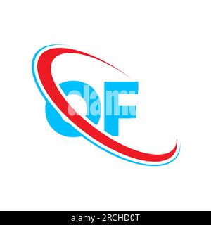 Des O F-Buchstabens. Anfangsbuchstabe des verbundenen kreisförmigen Monogrammlogos in Großbuchstaben, rot und blau. Des Logos, O F -Design Stock Vektor