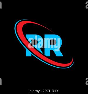 RR R R R Logo-Design. Anfangsbuchstabe RR gekröpft Kreis Monogramm-Logo in Großbuchstaben rot und blau. RR-Logo, R R-Design. rr, R Stock Vektor