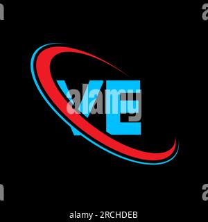 VE V E Logo-Design. Anfangsbuchstabe VE verbundener Kreis Monogramm-Logo in Großbuchstaben rot und blau. VE-Logo, V E-Design. ve, V e Stock Vektor
