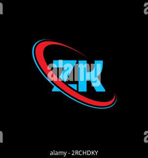 ZK Z K Logo-Design. Anfangsbuchstabe ZK gekoppelter Kreis Monogramm-Logo in Großbuchstaben rot und blau. ZK-Logo, Z-K-Design. zk, z k Stock Vektor