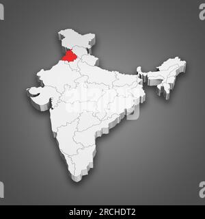 Karte des Bundesstaats Punjab innerhalb Indiens. 3D Abbildung Stockfoto