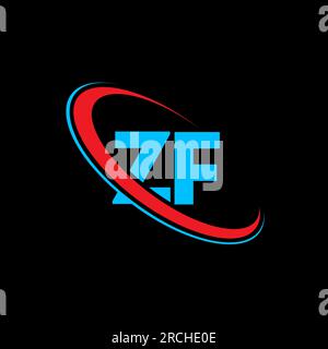 Logo mit ZF Z F-Buchstaben. Anfangsbuchstabe ZF gekoppelter Kreis Monogramm-Logo in Großbuchstaben rot und blau. ZF-Logo, Z-F-Design. zf, z f Stock Vektor