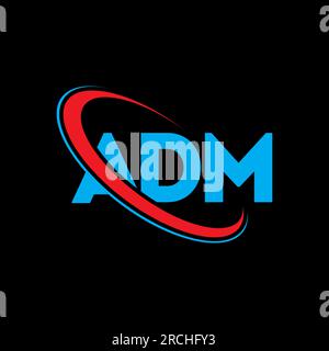 ADM-Logo. ADM-Brief. Logo mit ADM-Buchstaben. Initialen ADM-Logo, verbunden mit einem Kreis und einem Monogramm-Logo in Großbuchstaben. ADM-Typografie für Technologie, Unternehmen Stock Vektor