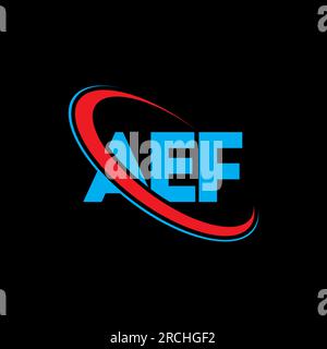 AEF-Logo. AEF-Buchstabe. AEF-Logo. Initialen AEF-Logo, verbunden mit einem Kreis und einem Monogramm-Logo in Großbuchstaben. AEF-Typografie für Technologie, Unternehmen Stock Vektor