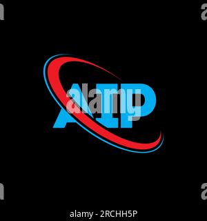 AIP-Logo. AIP-Brief. AIP-Logo. Initialen AIP-Logo, verbunden mit einem Kreis und einem Monogramm-Logo in Großbuchstaben. AIP-Typografie für Technologie, Unternehmen Stock Vektor